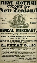 Image 26"First Scottish Colony for New Zealand" – 1839 poster advertising emigration from Scotland to New Zealand.  Collection of Kelvingrove Art Gallery and Museum, Glasgow, Scotland. (from History of New Zealand)