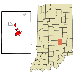 Shelby County Indiana Incorporated and Unincorporated areas Shelbyville Highlighted.svg