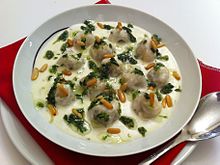 Levantine shishbarak served in yogurt sauce Shish barak.jpg