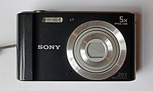 An example of a digital camera in the Cyber-shot line. (W800) Sony DSC-W800 front.jpg