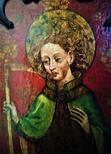 St Walstan from a rood screen at St Mary Magdalene, Norwich (originally at St. James, Pockthorpe).jpg