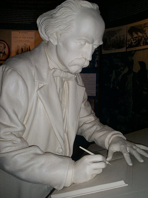 This statue of Nathaniel Hawthorne once stood in the visitor center of The Wayside but has since been moved to his writing tower.