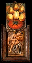 A painting of an erotic scene behind a painting of figs and a tomato.[37] Summonte. Date of creation uncertain 1800 - 1899