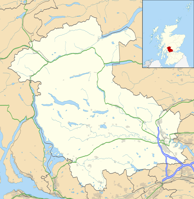 Mapa konturowa hrabstwa Stirling, na dole po prawej znajduje się punkt z opisem „Stirling”