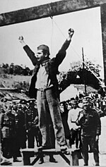 Partisan Stjepan Filipovic shouting "Death to fascism, freedom to the people!" shortly before his execution Stjepan Stevo Filipovic.jpg