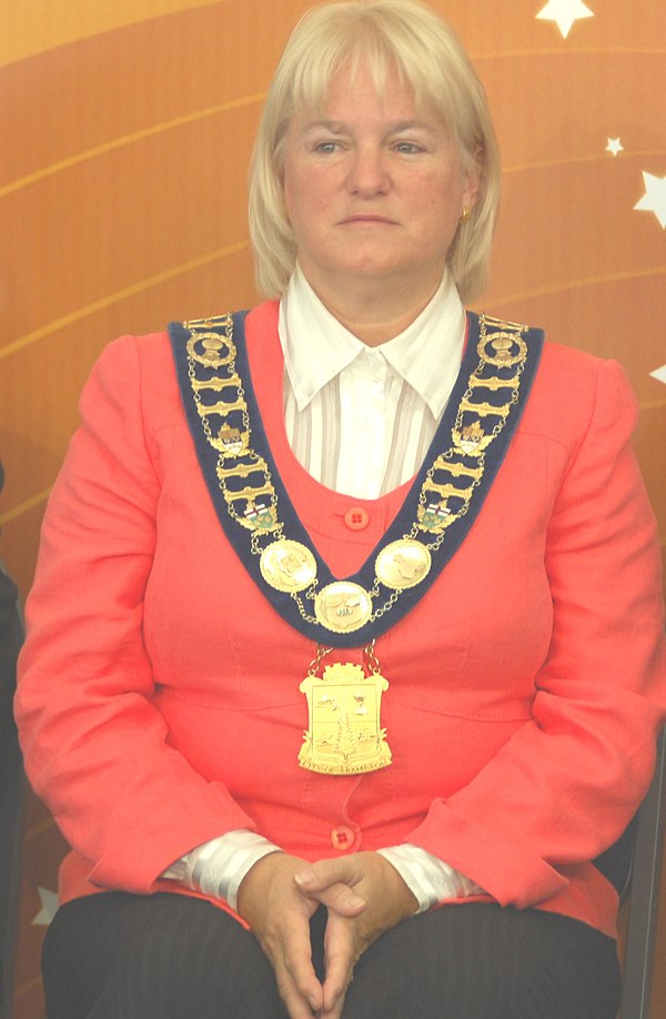 Susan Fennell, mayor of Brampton, Ontario, Canada from 2000 to 2014, pictured wearing a modern mayoral collar