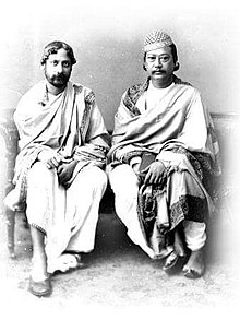 Tagore with Maharaja Radha Kishore in 1900 Tagore and Raja Radha Kishore Manikya.jpg