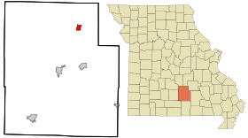 Texas County Missouri Incorporated and Unincorporated areas Licking Highlighted.svg
