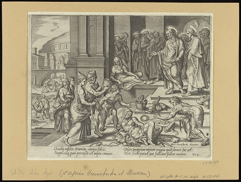 File:The Death of Sapphira 1575 print by Maarten van Heemskerck, S.I 55759, Prints Department, Royal Library of Belgium.jpg