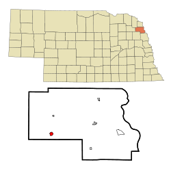 Lage von Pender im Thurston County (unten) und in Nebraska (oben)