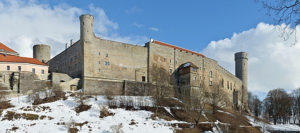 Toompea Castle in Tallinn. Its Latin name Castrum Danorum might refer to the origin of the names "Tallinn" and "Lindanise", meaning "Danish Town" or "