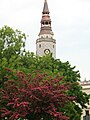 Partial view on the tower of Głubczyce's reconstructed town hall