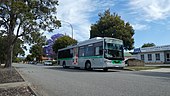 Transit Systems-owned Swan Transit supported movember by promotionally decorating the front grill on some of their Transperth buses with a moustache decal. Transperth Mercedes-Benz OC500LE (Volgren CR228L) TP1613 @ Wheatley Street,Gosnells.jpg