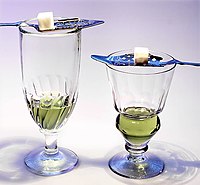 Left, Swirl glass.
Right, Pontarlier reservoir glass. Two-absinthe-glasses.jpg