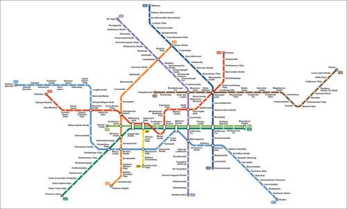 Diagrama geográfico da U-Bahn de Berlim.