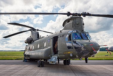 English: United Kingdom Royal Air Force Boeing Chinook HC.2A (converted from HC.2) (reg. ZH893, cn M.4465) at ILA Berlin Air Show 2016.