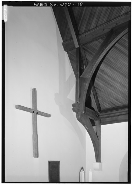 File:View of bracing, spring block and original cross northwest corner - St. Mark's Episcopal Church, 1908 Central Avenue, Cheyenne, Laramie County, WY HABS WYO,11-CHEY,3-11.tif