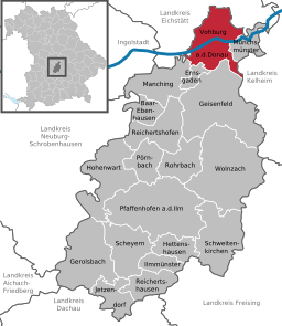 Läget för Vohburg an der Donau i Landkreis Pfaffenhofen an der Ilm