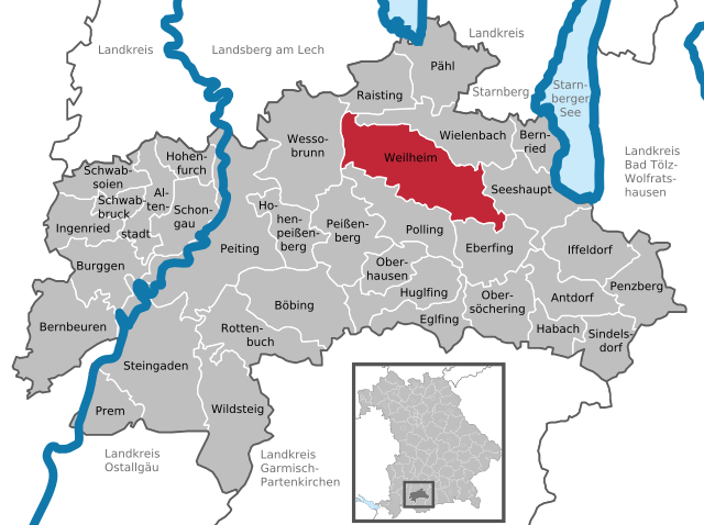 Poziția localității Weilheim in Oberbayern