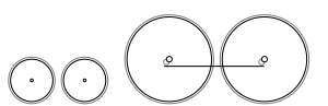 Diagram over to små forreste hjul og to store koblede hjul
