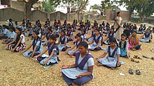A school class in India celebrating the International Day of Yoga, 2018 Yoga school children.jpg