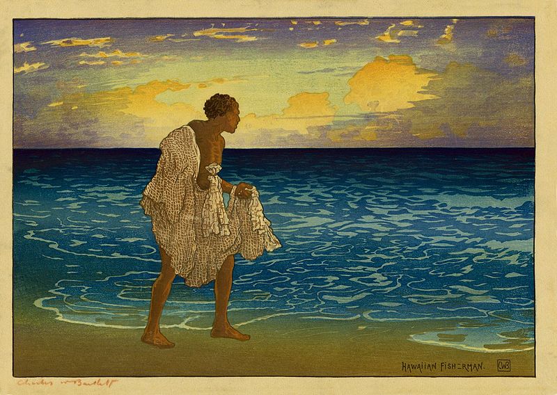 File:'Hawaiian Fisherman', woodblock print by Charles W. Bartlett, 1919, Honolulu Academy of Arts.jpg