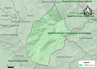 Carte de la ZNIEFF de type 1 sur la commune.