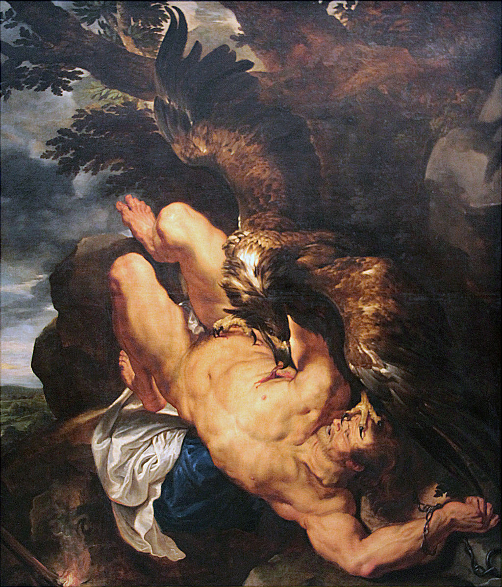 nature presenting prometheus with spectacular gems painting