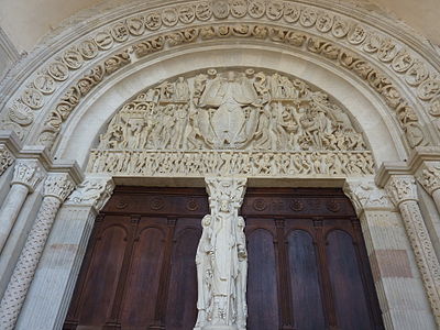Tympanum of Autun Cathedral by Gislebertus, in the Burgundian style (about 1130)