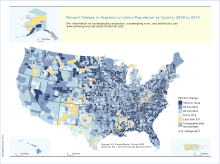Cambio porcentual en la población hispana o latina por condado: 2000 a 2010.
