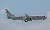 A Boeing P-8 Poseidon, tail number 168761, on final approach at Kadena Air Base in Okinawa, Japan. It is assigned to Patrol Squadron 45 (VP-45) at NAS Jacksonville, Florida, United States.