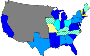 House seats by party holding plurality in state
80.1-100% Democratic
Up to 60% Whig
60.1-80% Democratic
60.1-80% Whig
Up to 60% Democratic
80.1-100% Whig 33 us house membership.png