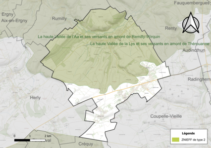 Carte de la ZNIEFF de type 2 sur la commune.