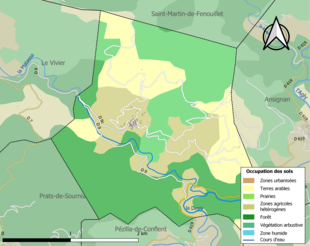 Barevná mapa znázorňující využití půdy.