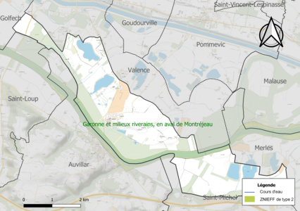 Carte de la ZNIEFF de type 2 sur la commune.