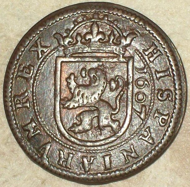 File:8 Maravedís de Felipe III (1607) Acuñada en Segovia.jpg