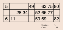 A typical 9x3 bingo ticket, as used in the United Kingdom 9x3 bingo ticket.svg