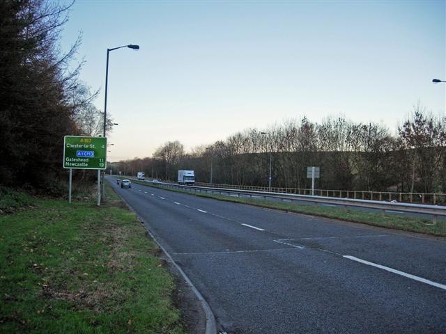 A167 North of Durham exiting Pity Me Roundabout Northbound