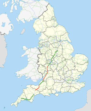 Route map of the A38