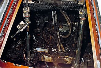 The interior of the Apollo 1 Command Module. Pure O
2 at higher than normal pressure and a spark led to a fire and the loss of the Apollo 1 crew. Apollo 1 fire.jpg