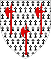 Arms of Dennis (anciently "Le Denys" (le Danois, the Dane)) of Holcombe Burnell & Bicton, Devon: Ermine, three Danish battle-axes erect gules. A difference of Denys of Orleigh
