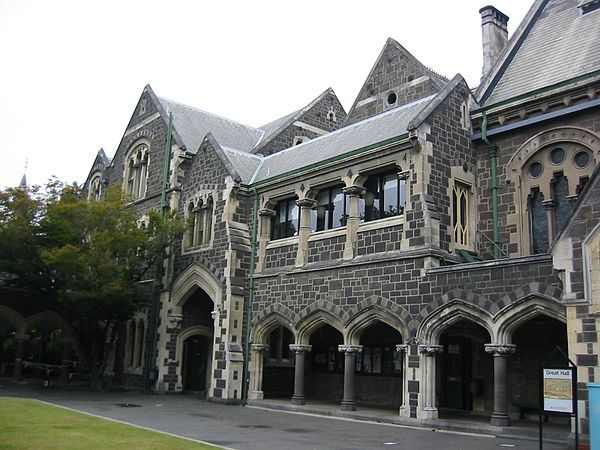 The Christchurch Arts Centre, formerly part of the campus of the University of Canterbury, which Glover attended in the 1930s.
