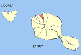 Kommunens beliggenhet (i rødt) innenfor Windward Islands.  Atollen til Tetiaroa ligger utenfor kartet.