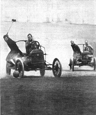 Auto poloists chase each other down the field in a 1913 photograph by Collier's Magazine.