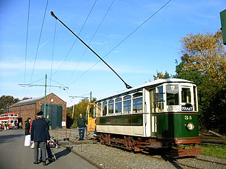 Wolverhampton District Electric Tramways Company preserved tramcar at the Black Country Museum BCLM tram 03.jpg