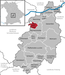Läget för Baar-Ebenhausen i Landkreis Pfaffenhofen an der Ilm