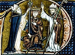 הכתרתו של בלדווין הראשון. תמונה מתוך "ההיסטוריה שמעבר לים" (Histoire d'Outremer) של ההיסטוריון ויליאם מצור