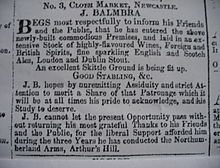 An advertisement for Balmbras music hall in Newcastle from the Newcastle Courant November 27th 1840 when Balmbras was first opened Balmbras advert.jpg