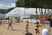 Deutsch: Beachhandball Europameisterschaften 2019 (Beach handball Euro); Tag 3: 4. Juli 2019 – Frauen, Platzierungsrunde Gruppe III, Schweiz-Nordmazedonien 2:0 (21:6, 23:20) English: Beach handball Euro; Day 3: 4 July 2019 – Women Consolation Round Group III – Switzerland-North Macedonia 2:0 (21:6, 23:20)