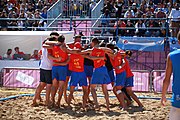 Deutsch: Beachhandball bei den Olympischen Jugendspielen 2018 in Buenos Aires; Tag 7, 13. Oktober 2018; Jungen, Halbfinale – Spanien-Kroatien 2:1 English: Beach handball at the 2018 Summer Youth Olympics in Buenos Aires at 13 October 2018 – Boys Semifinal – Spain-Croatia 2:1 Español: Handball de playa en los Juegos Olimpicos de la Juventud Buenos Aires 2018 en 13 de octubre de 2018 – Semifinales de chicos - España-Croacia 2:1